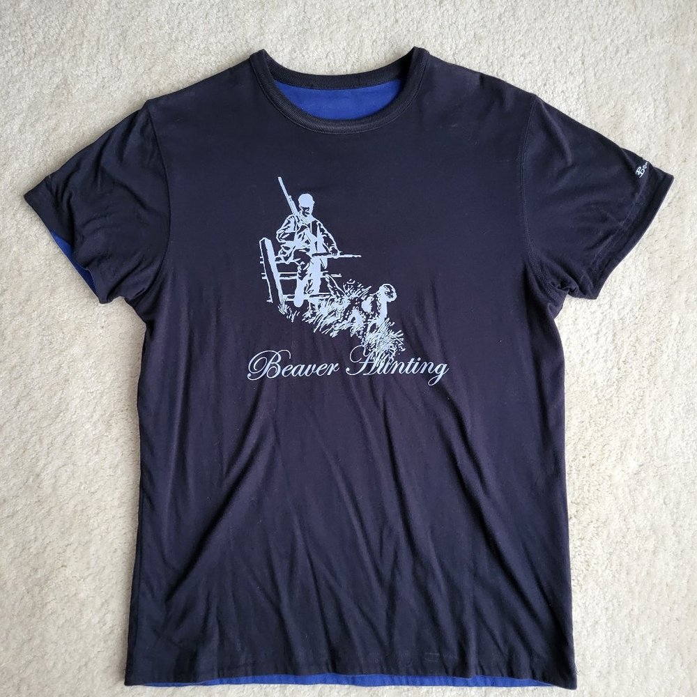 Ben Sherman Shirt Mens Small Blue Beaver Hunting Graphic T Shirt Tee Reversible